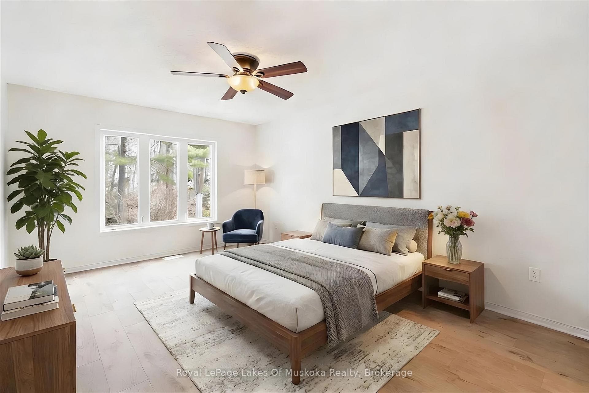 Virtually staged primary bedroom