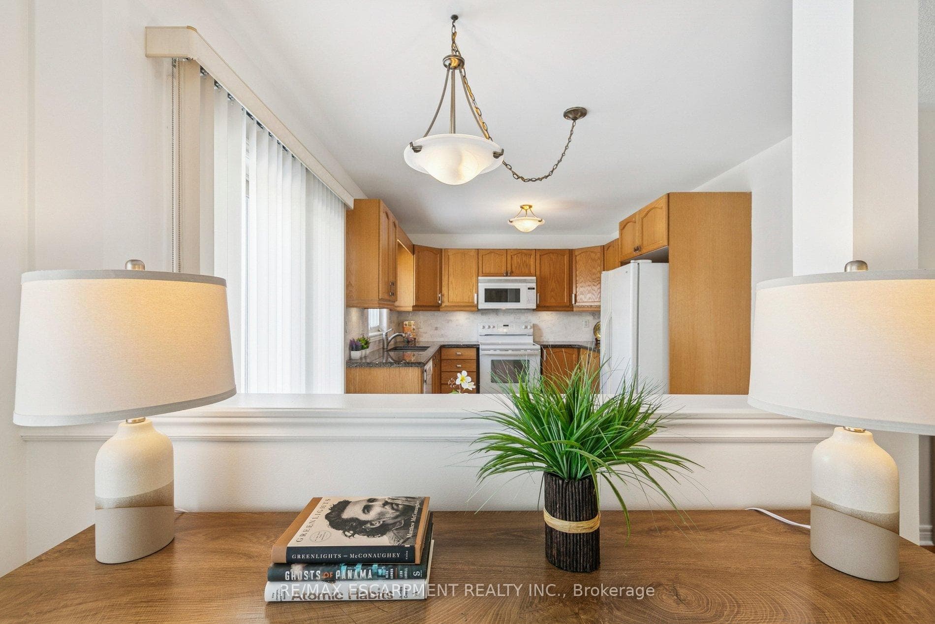 Half wall overlooking kitchen