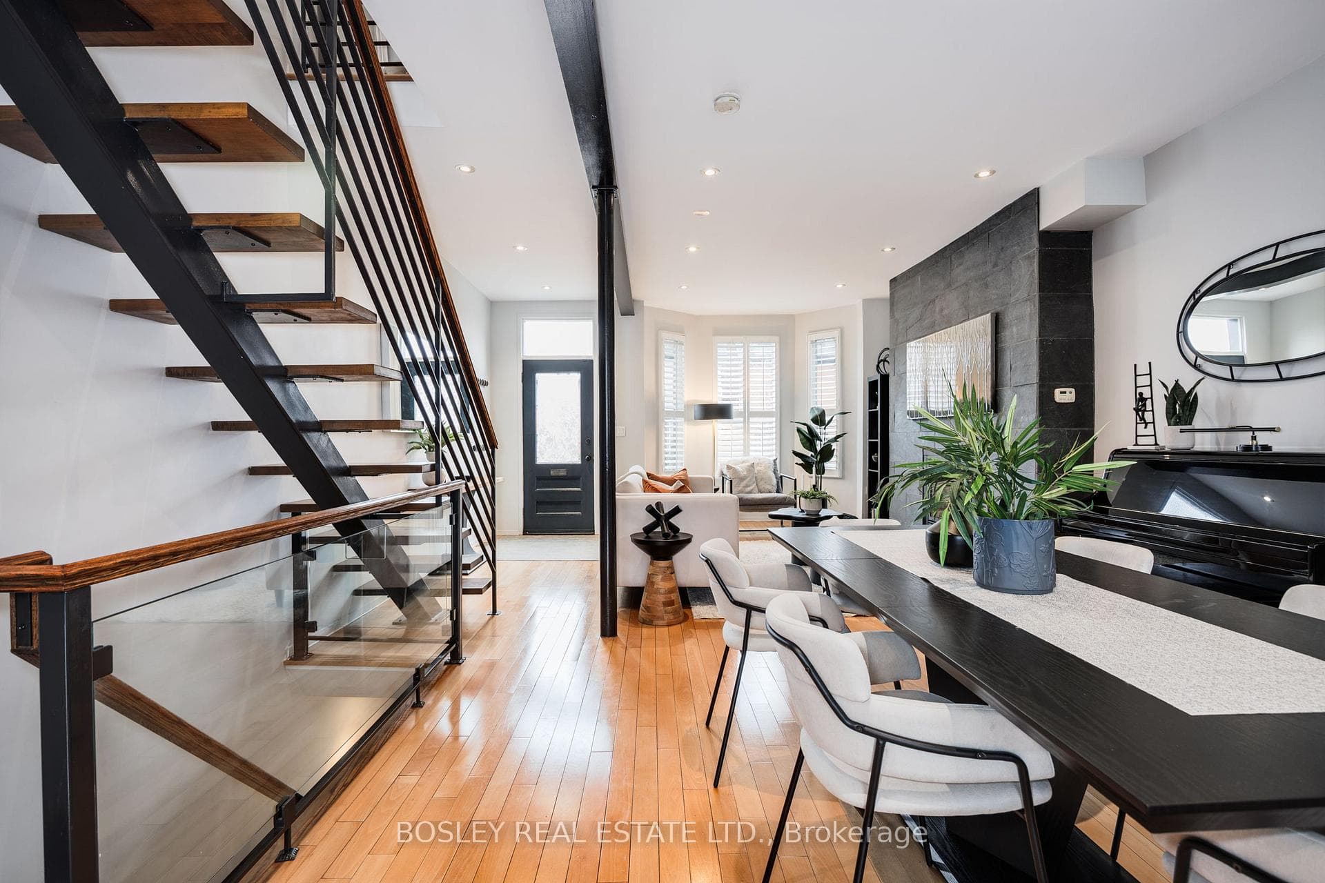 Dramatic Custom Floating Metal & Wood Staircase