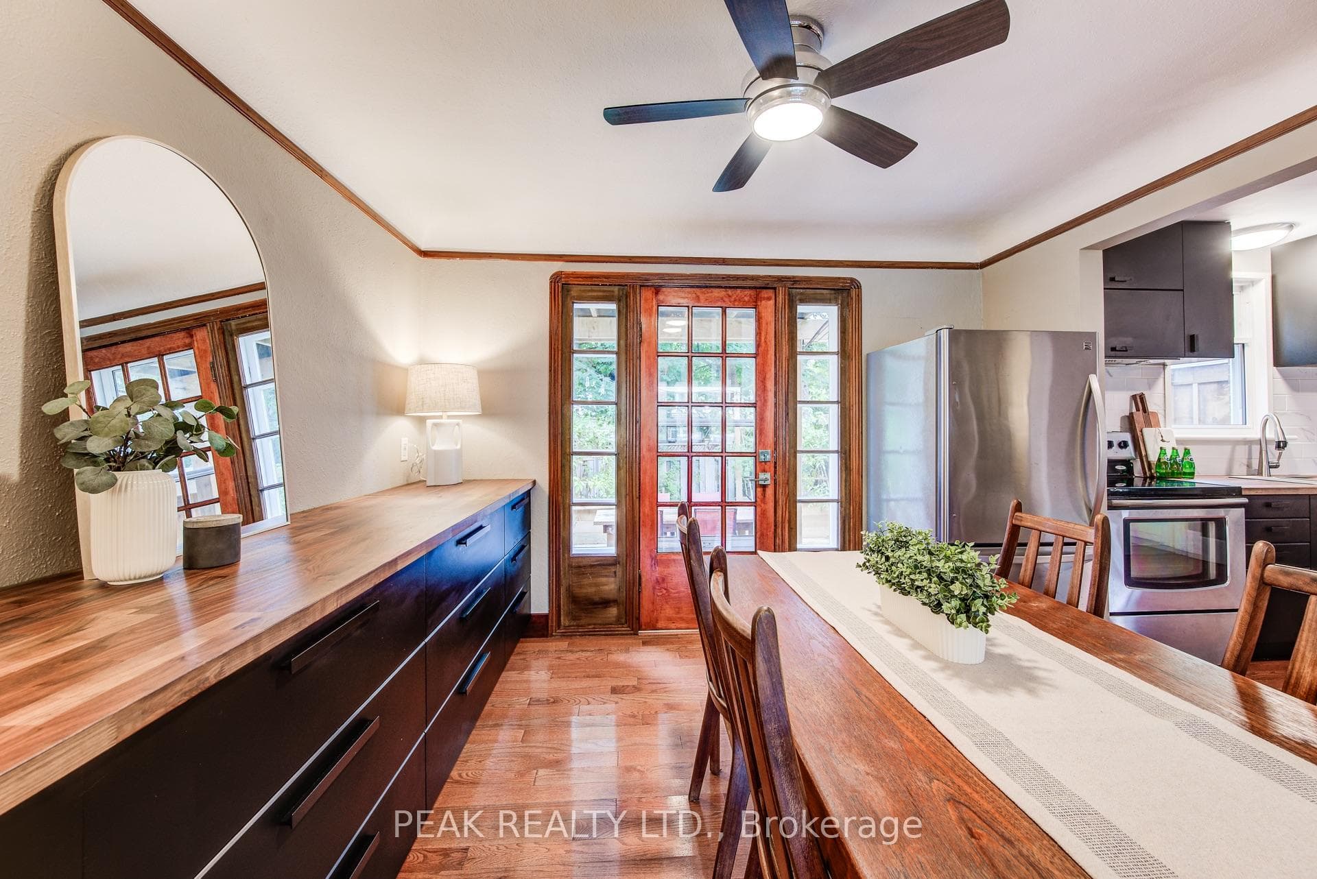 Walk out to deck & custom cabinetry