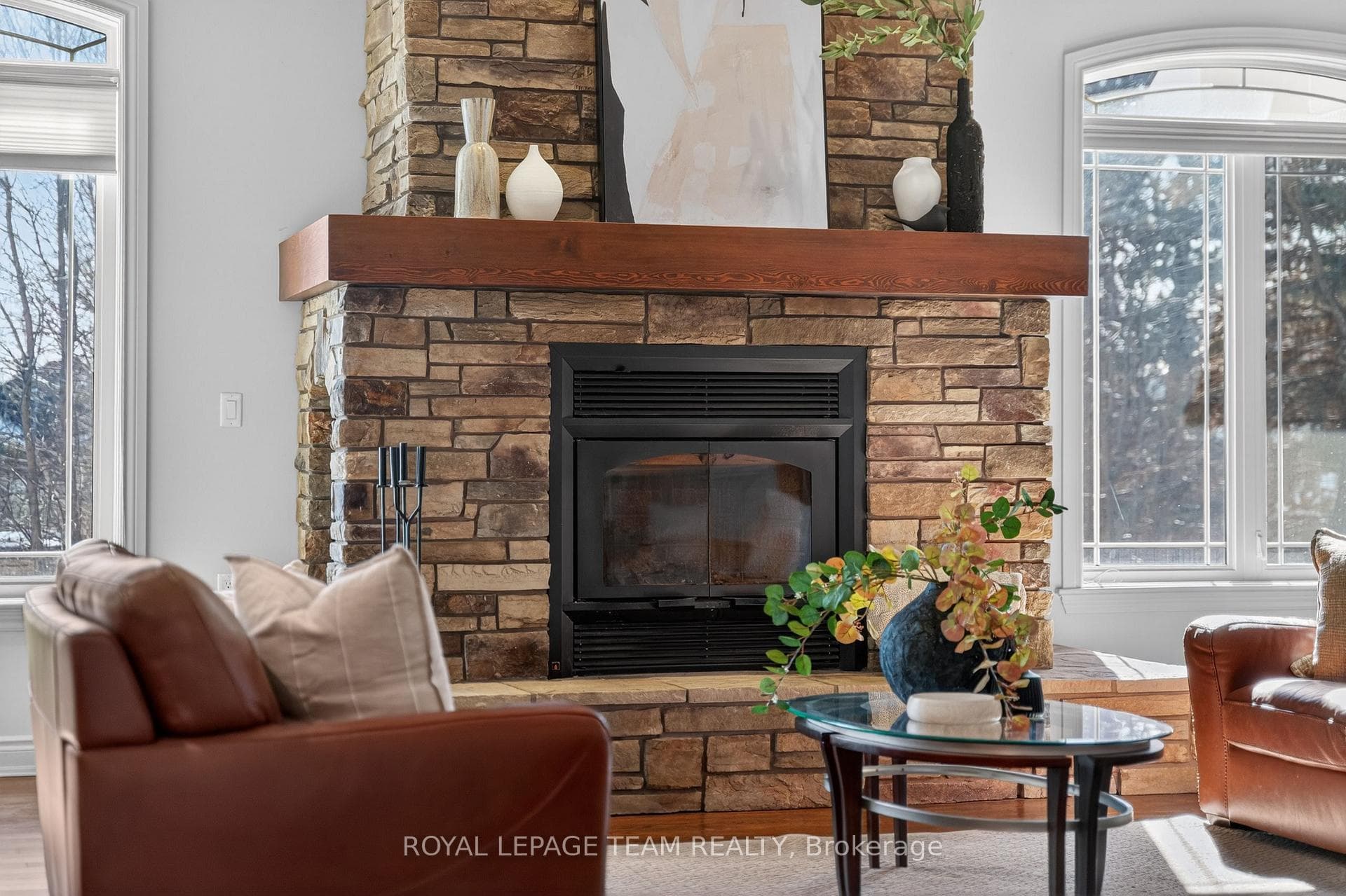 Brick wood fireplace in the great room
