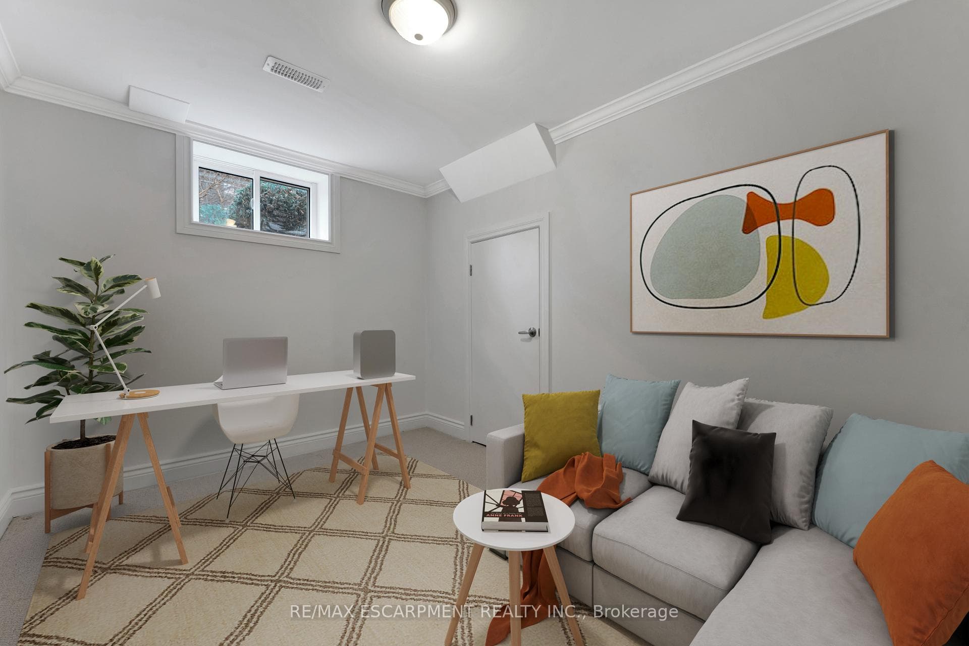 Virtually staged basement bedroom/home office