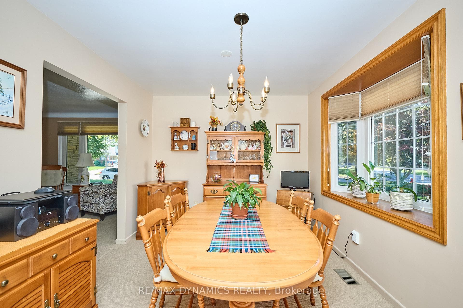Dining area with west facing bay window.