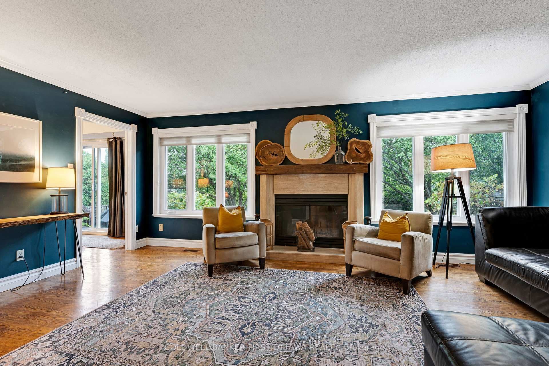 Living Room w stone fireplace
