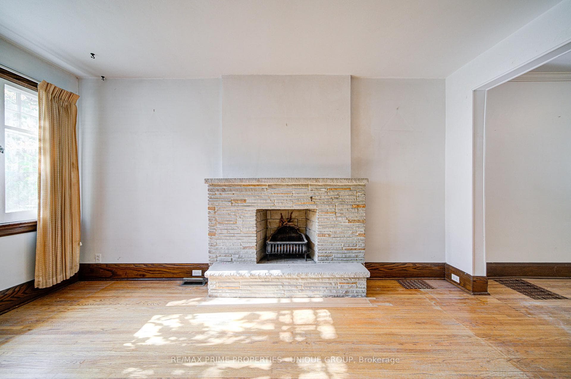 Living room fireplace.