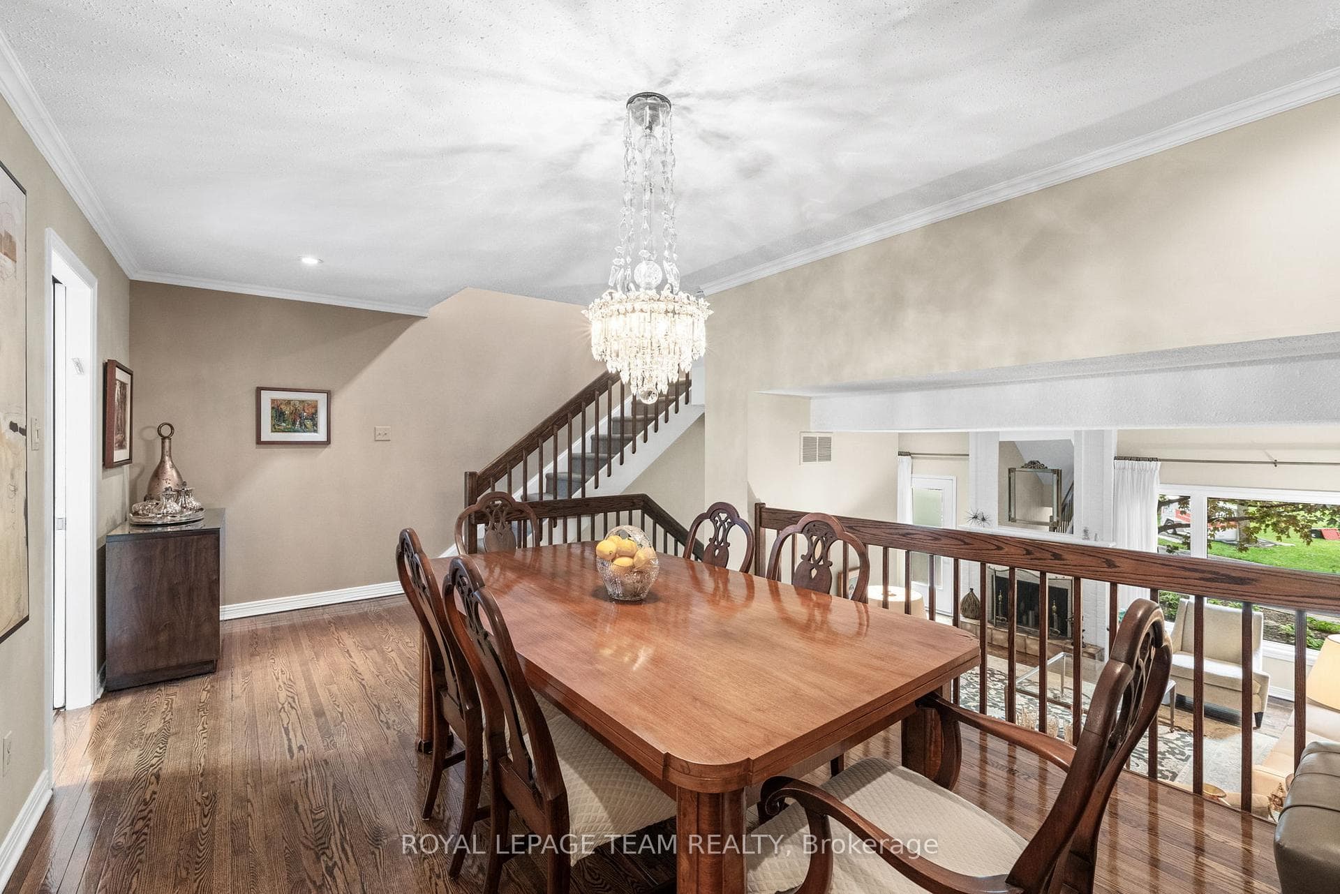 Spacious dining room overlooking living room