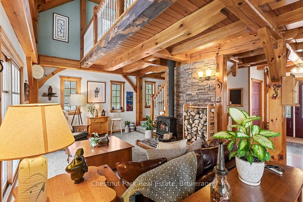 Cozy wood burning fireplace