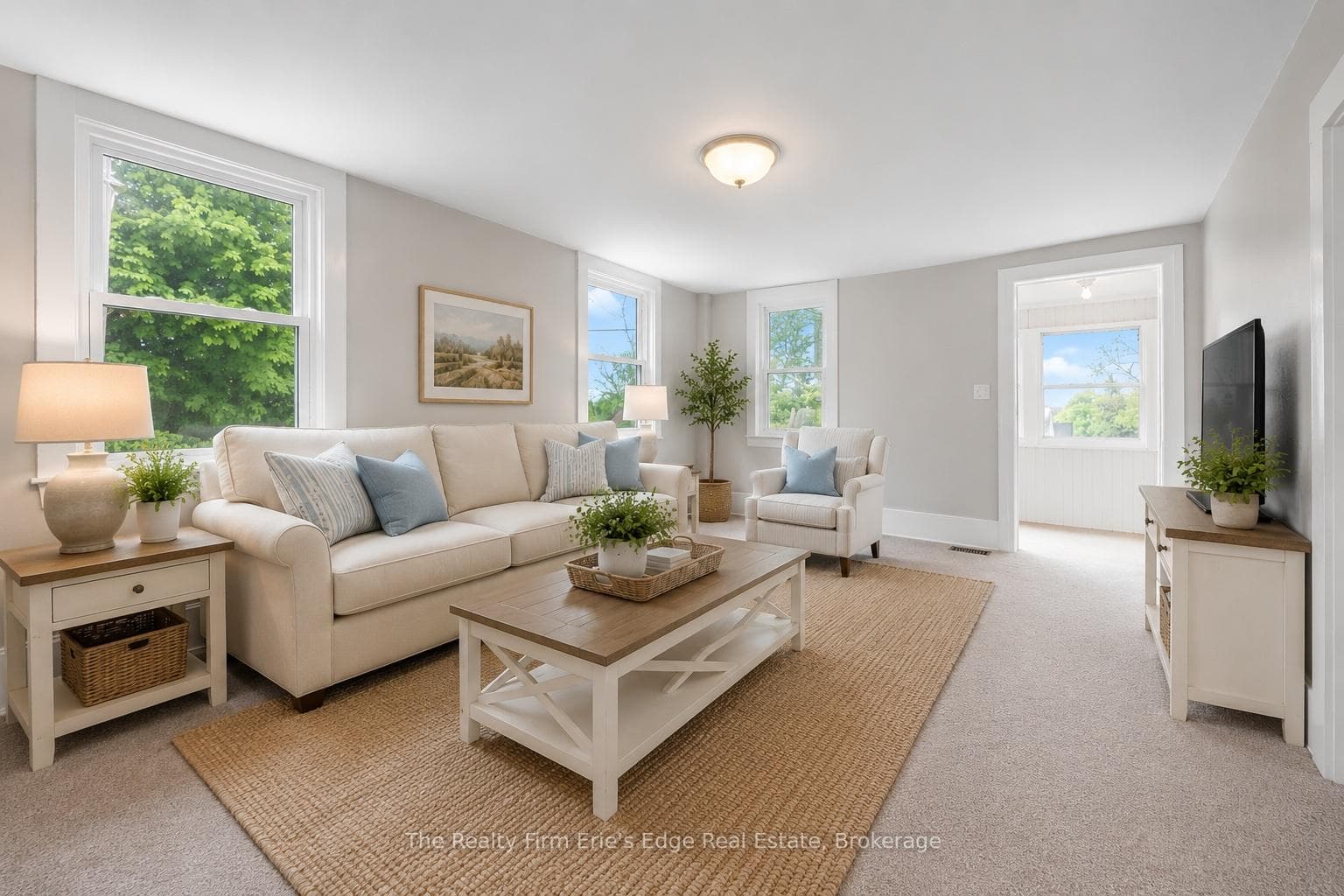 Virtually staged to show a living room layout