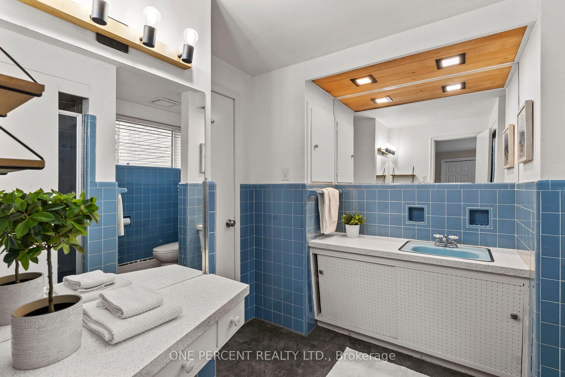 Lower level 3-pc bath, plenty of counter space