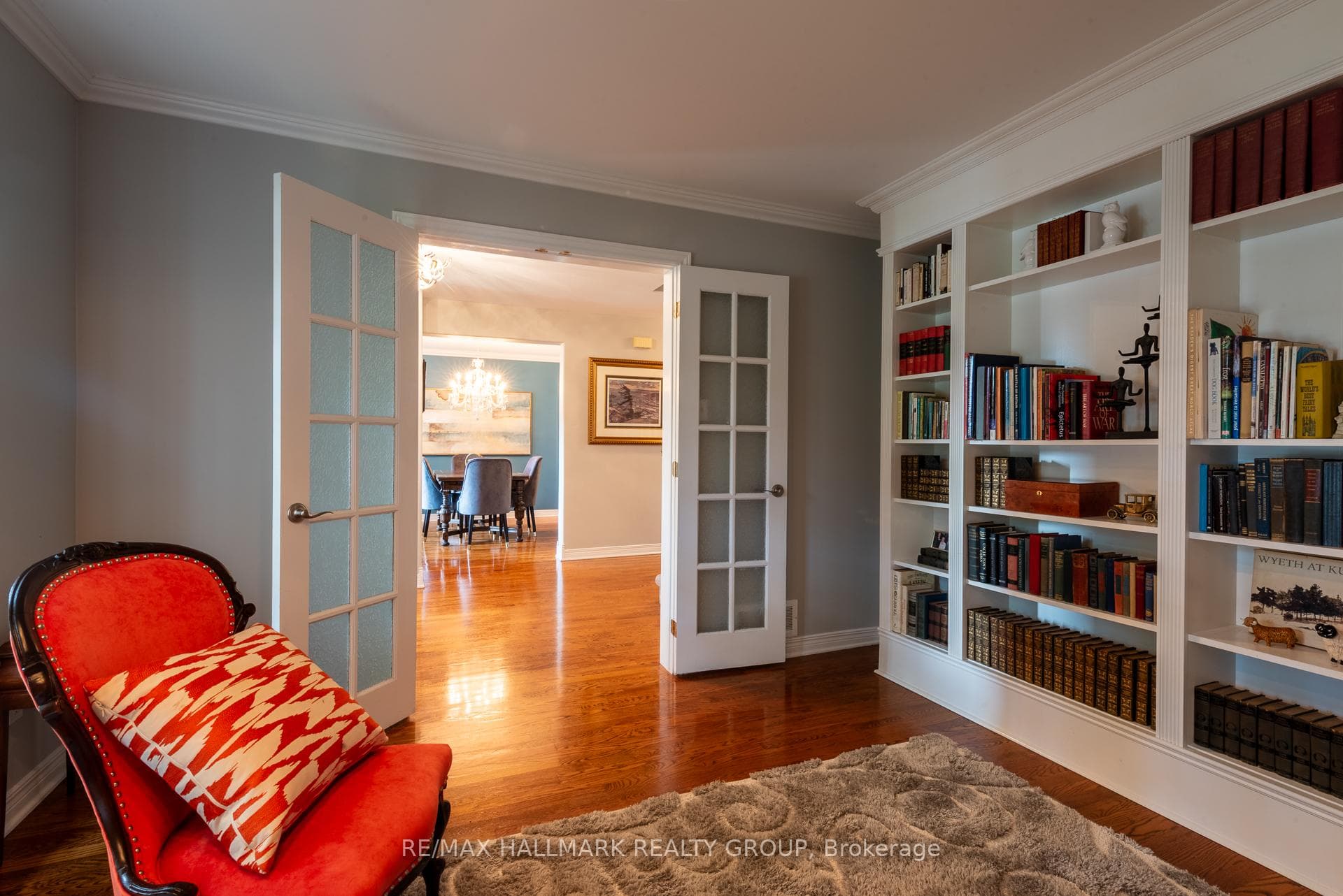 Looking across to the dining room. French doors.