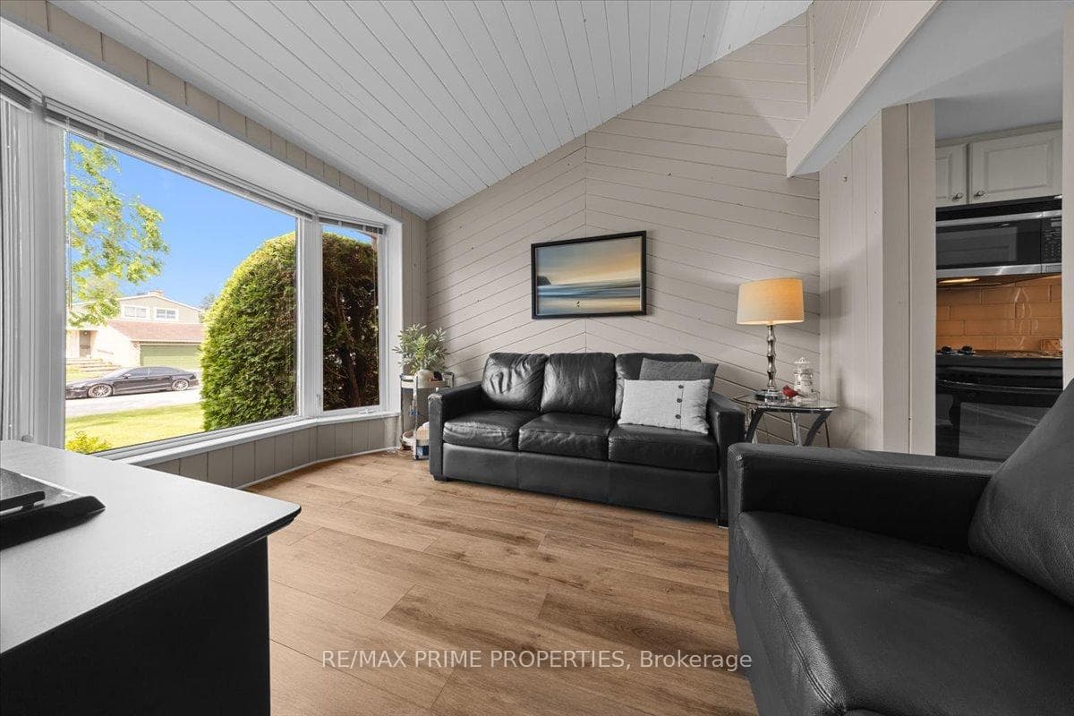 Family room with vaulted ceiling