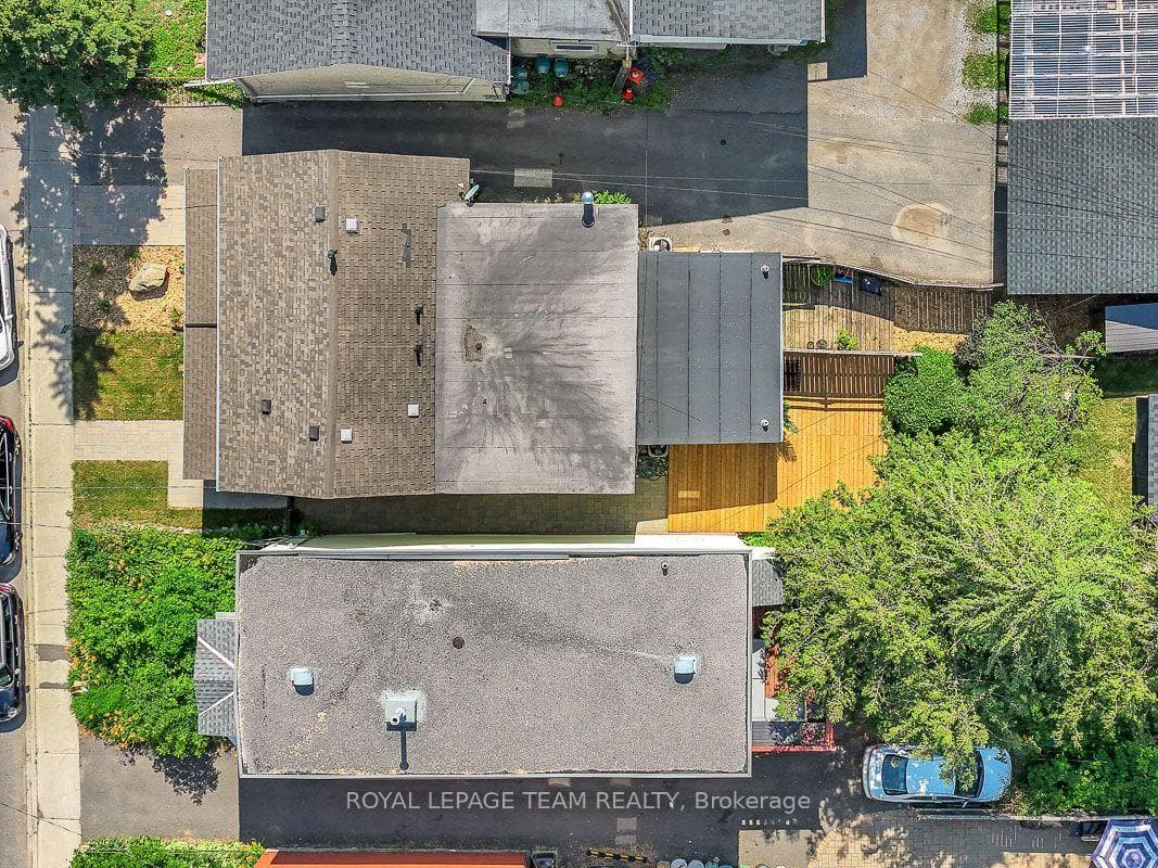 Aerial shot of the house, backyard, new cedar deck