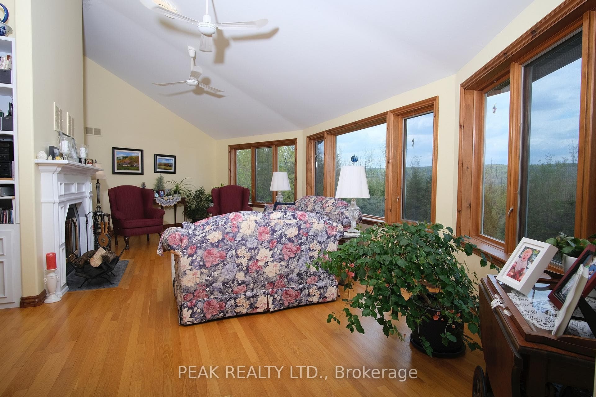 Large living room with west facing windows.