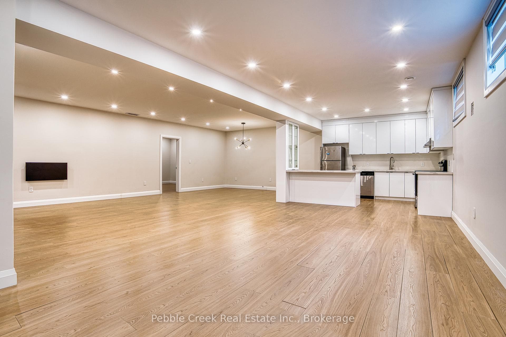 open concept kitchen/living in basement
