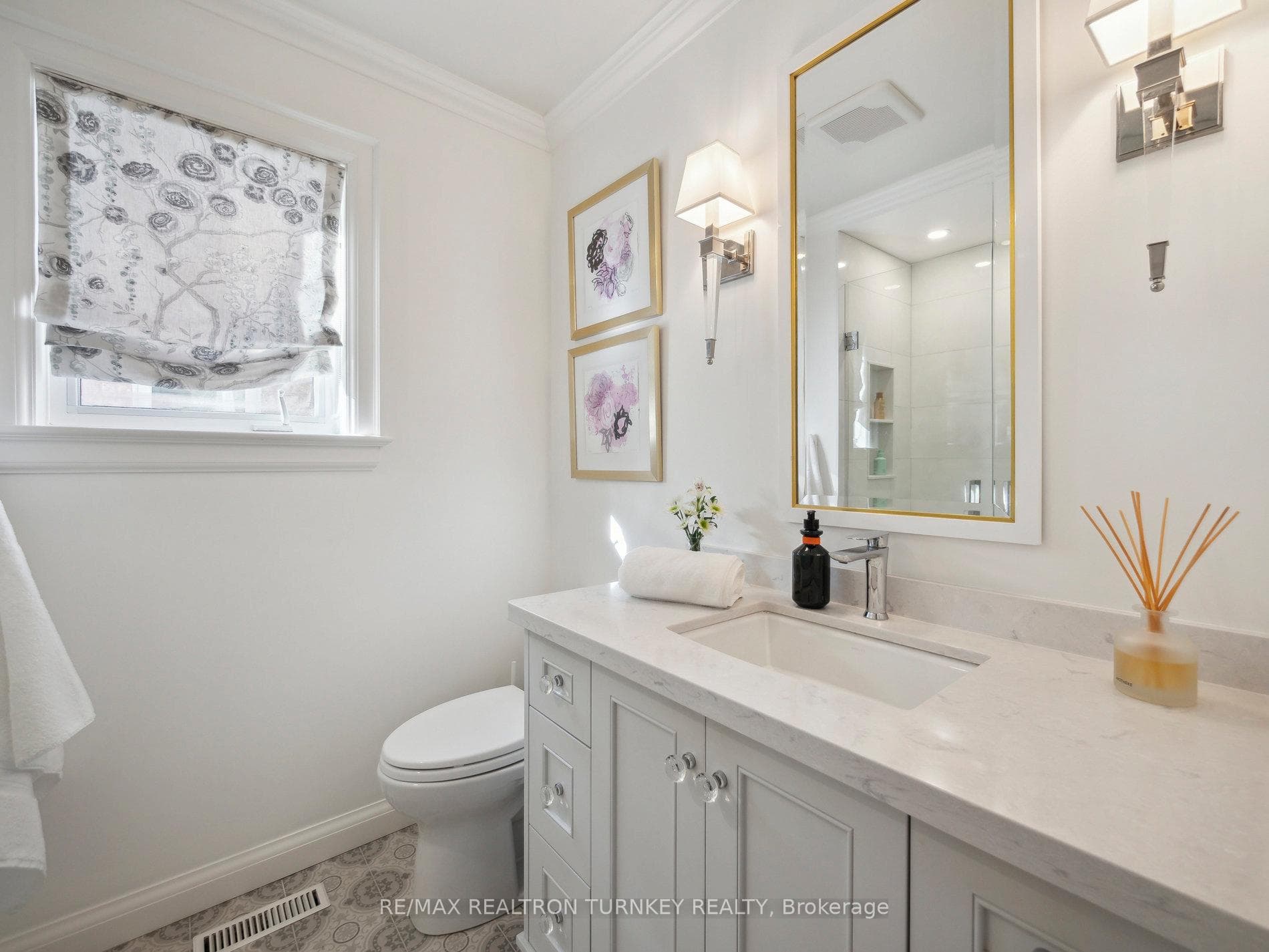 A Custom vanity and Bright Window