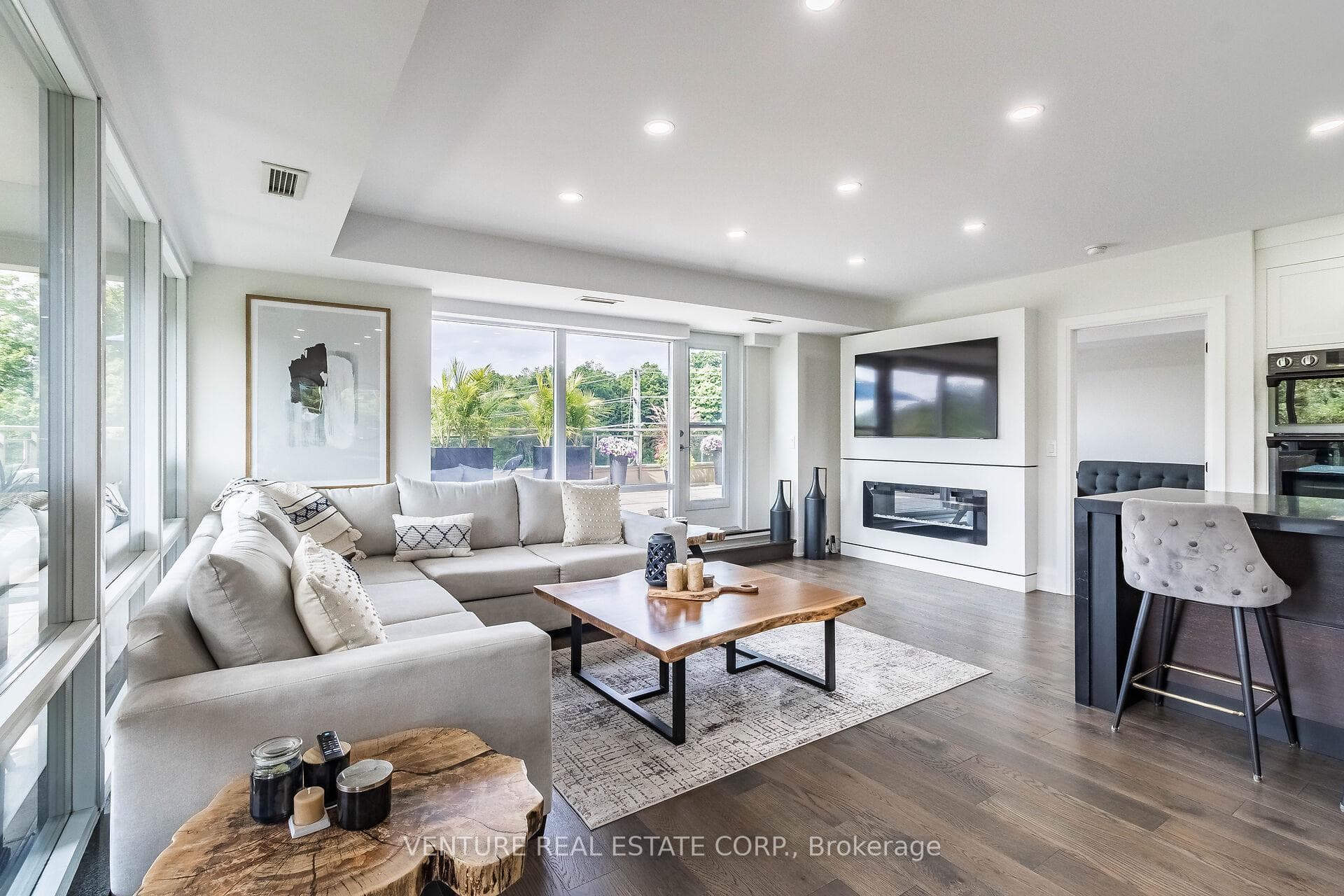 Living Room with Electric Fireplace Media Surround