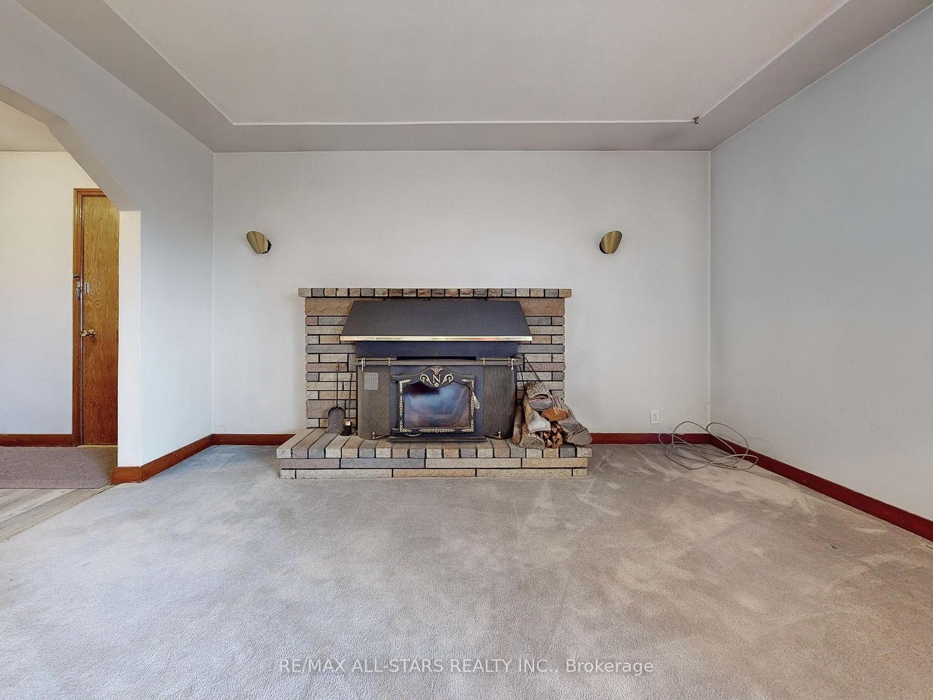 Woodburning fireplace in living room