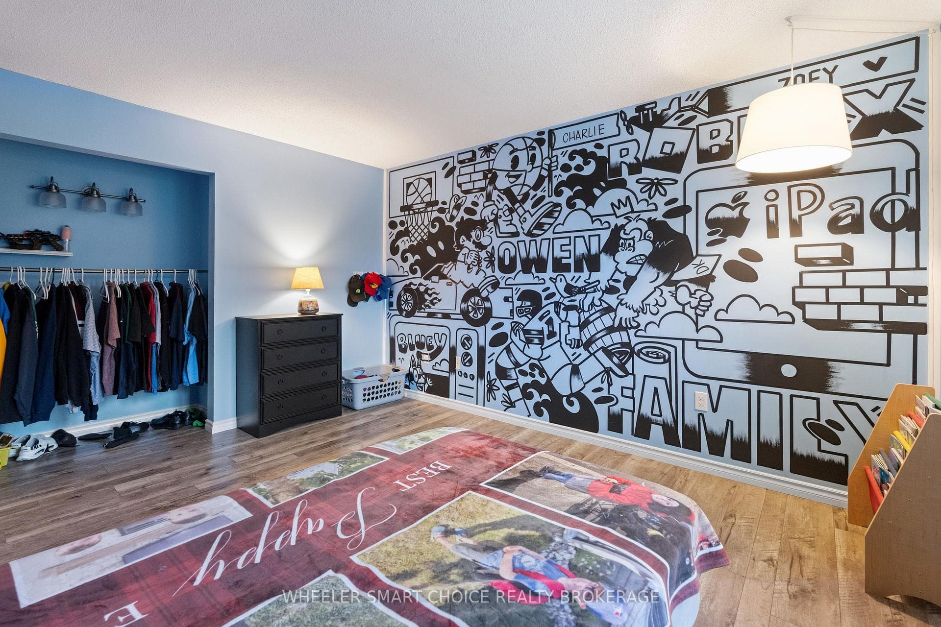 Quirky artwork is featured on the walls
