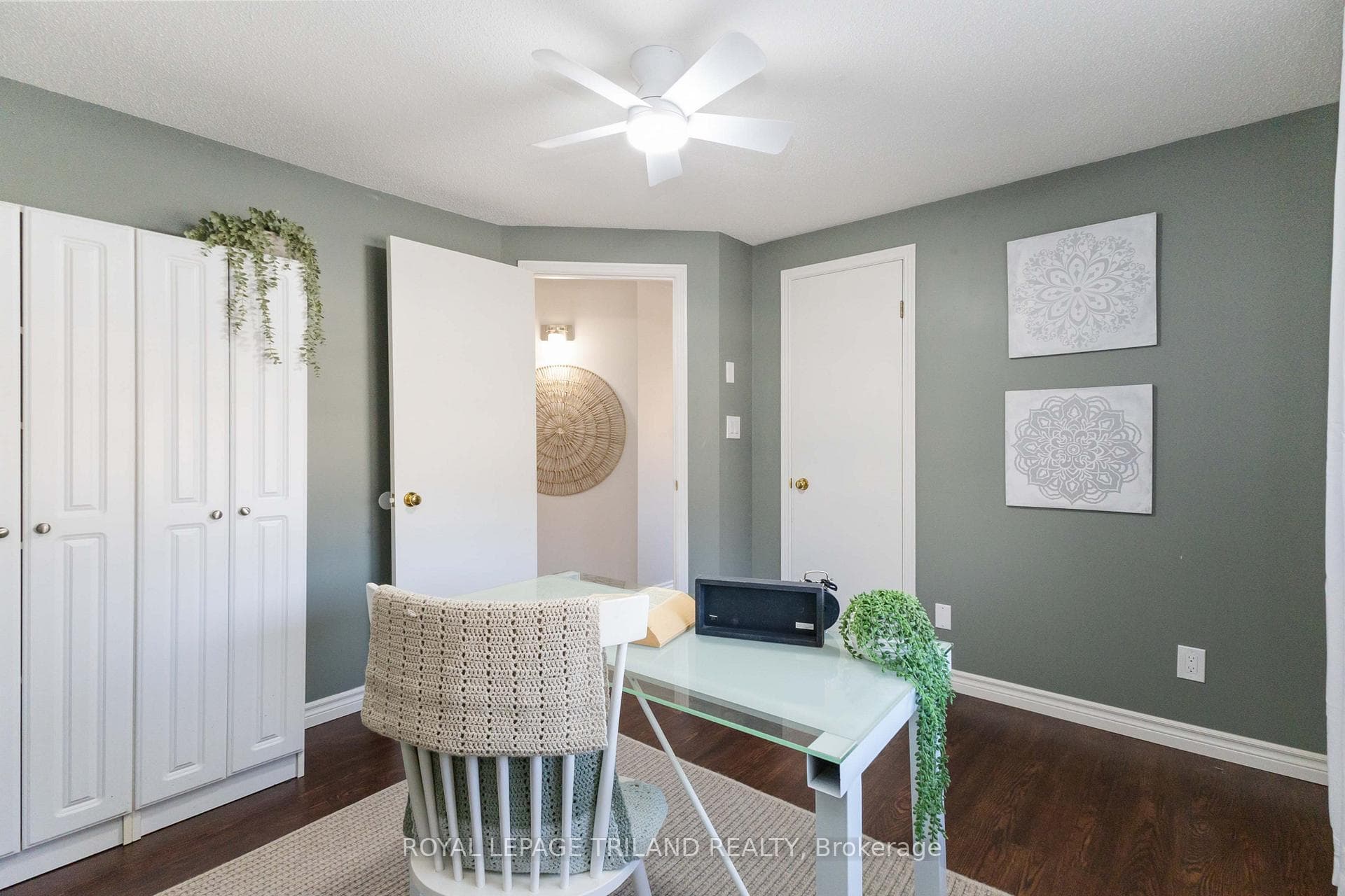 Bedroom has closet and tall cabinets not attached