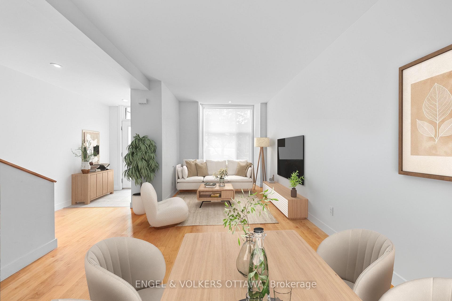 Open concept living and dining virtually staged
