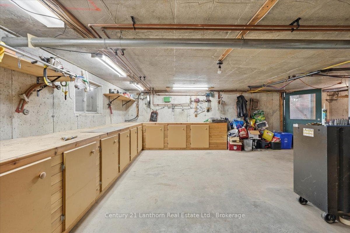 Basement with heated floor and large workbench