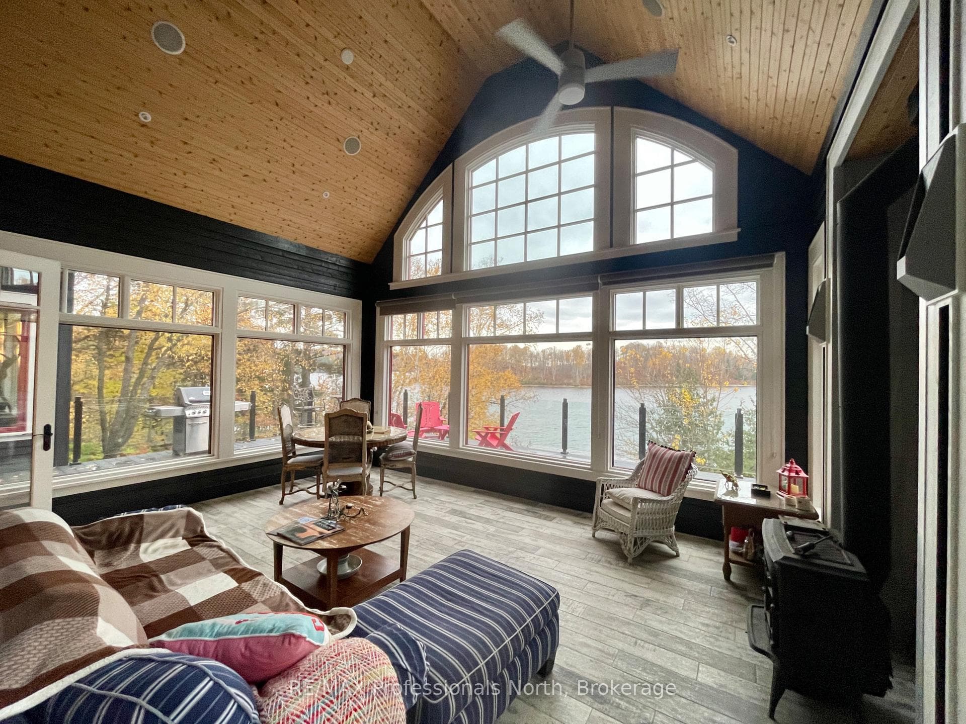 Muskoka Room with wood burning Fireplace