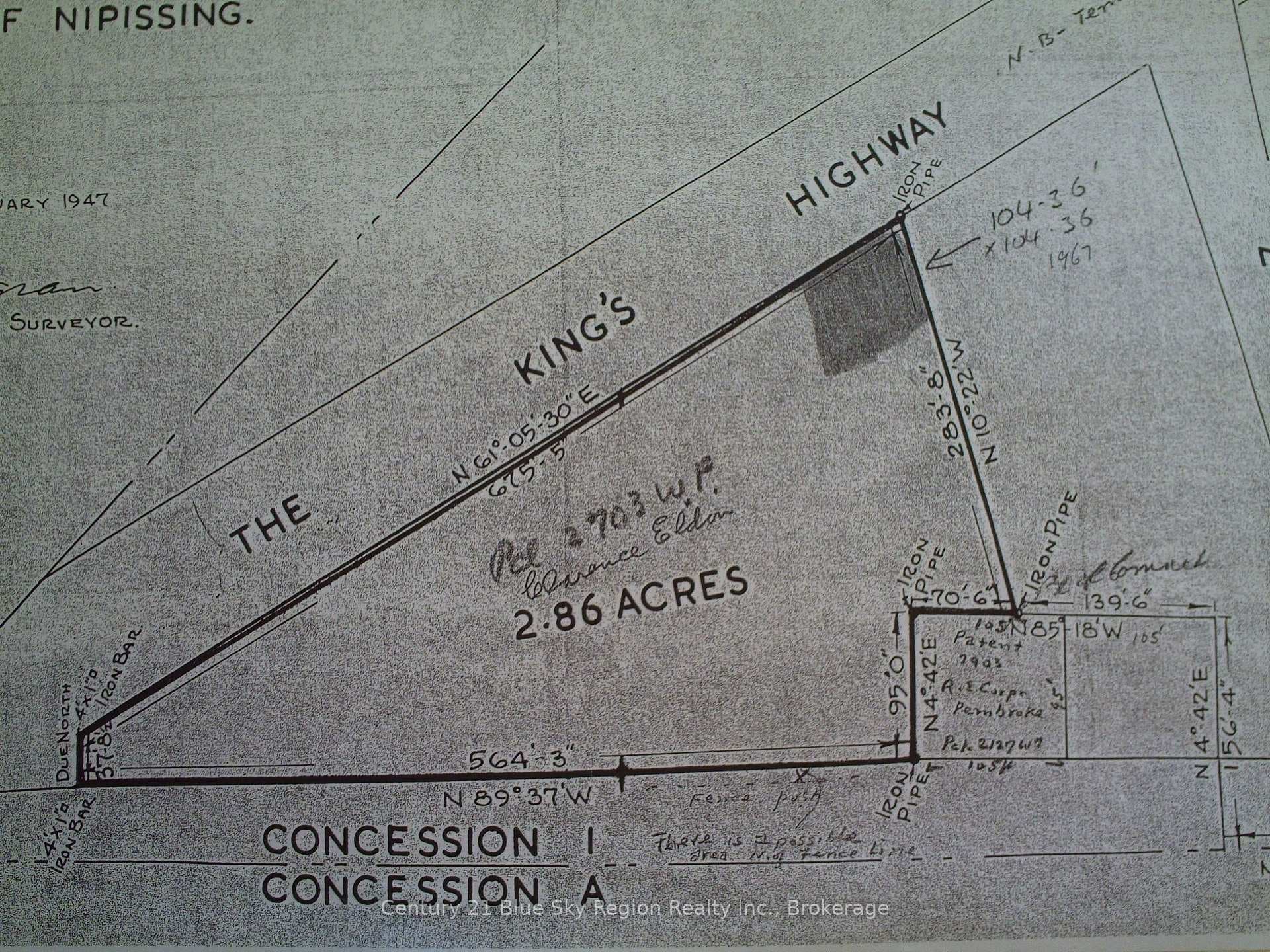 survey not showing lot severed at top right