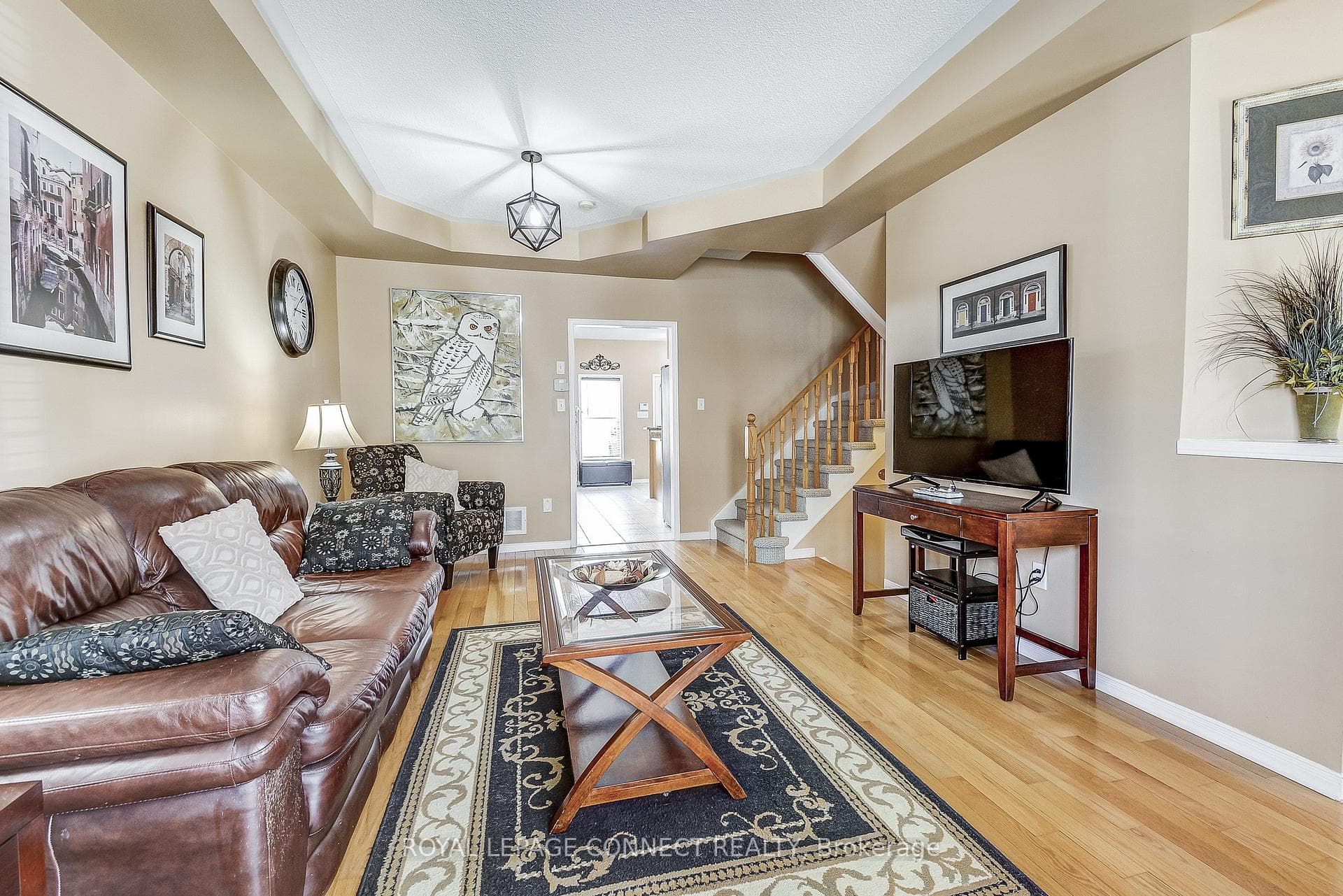 Hardwood Floor & Coffered Ceiling