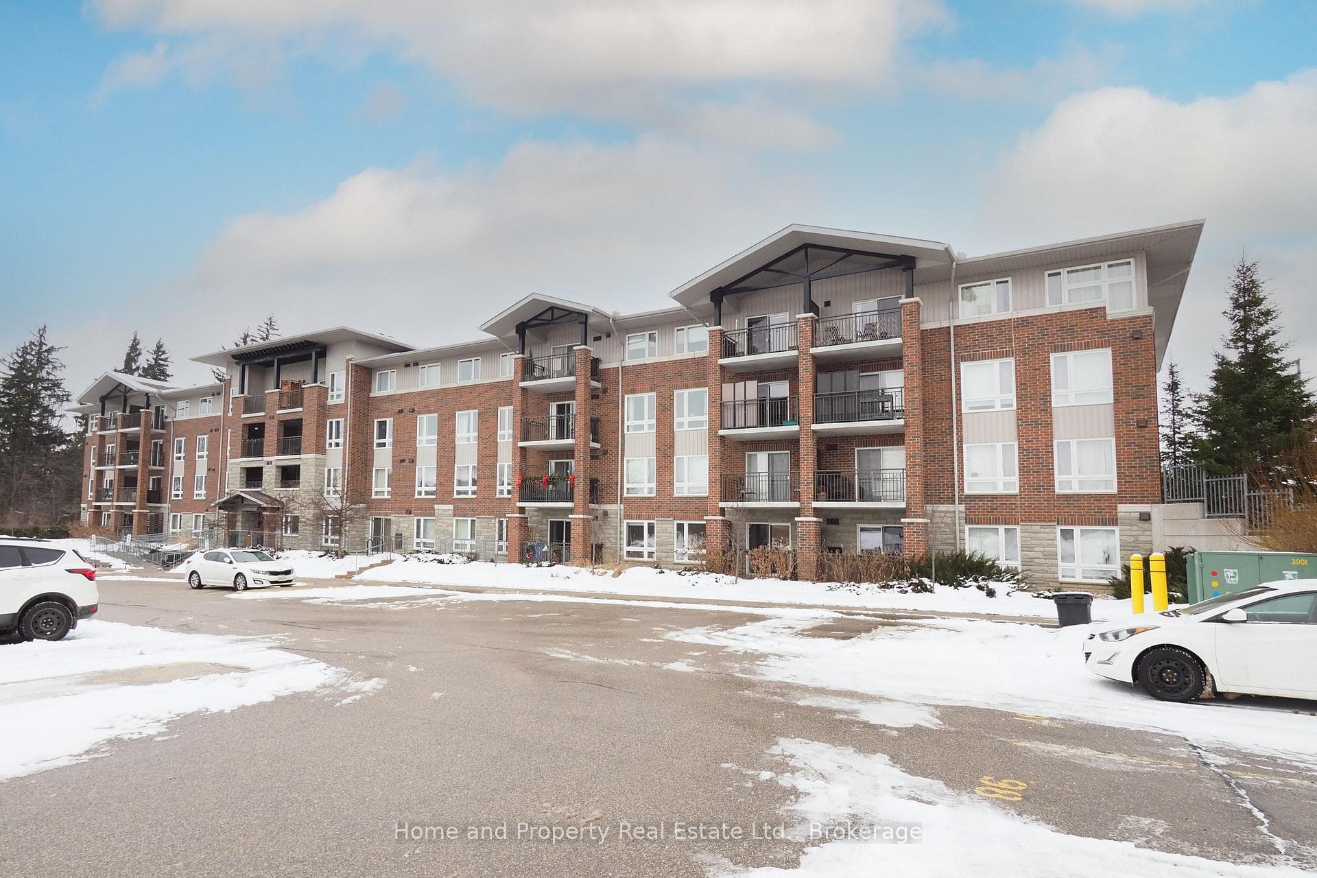 View of building from far side of parking area