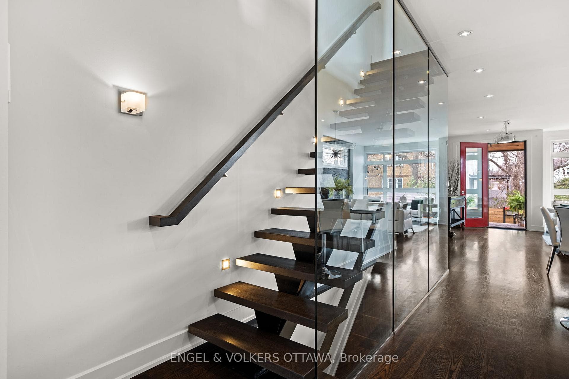 Amazing lit floating staircases throughout