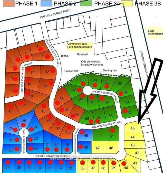 Lot location #45 and placement of the amenities