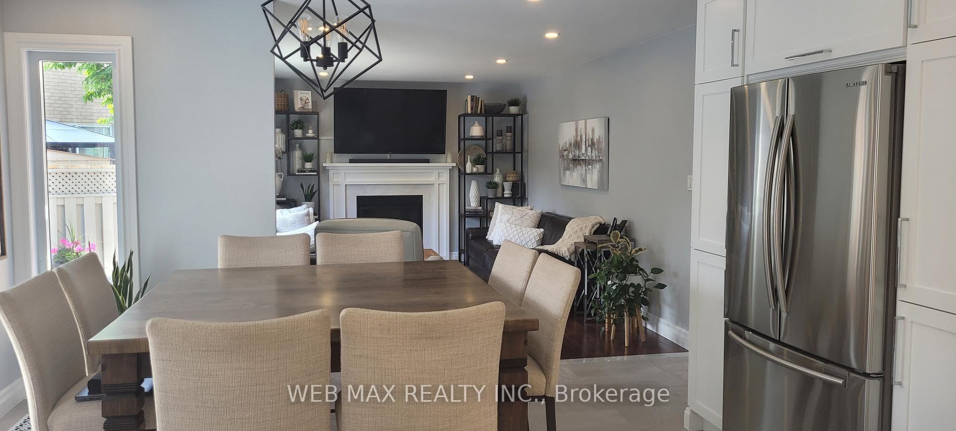 Family room with fireplace,potlights