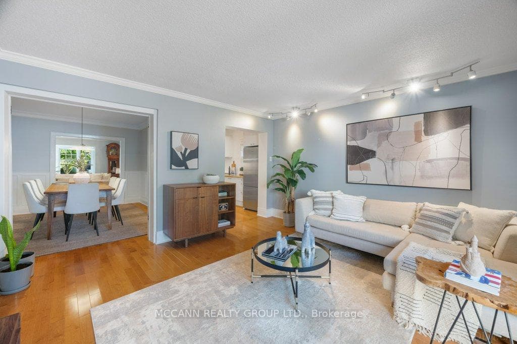 Family room with track lighting.