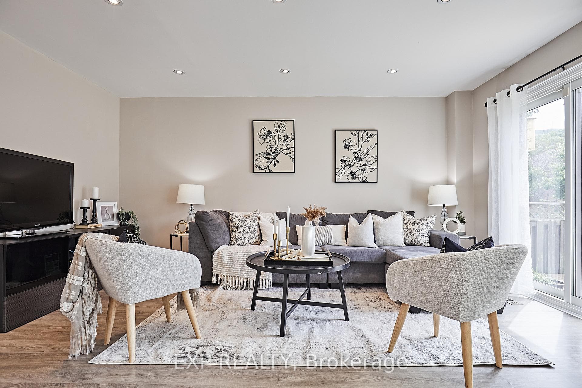 Spacious living room with sliding door to deck