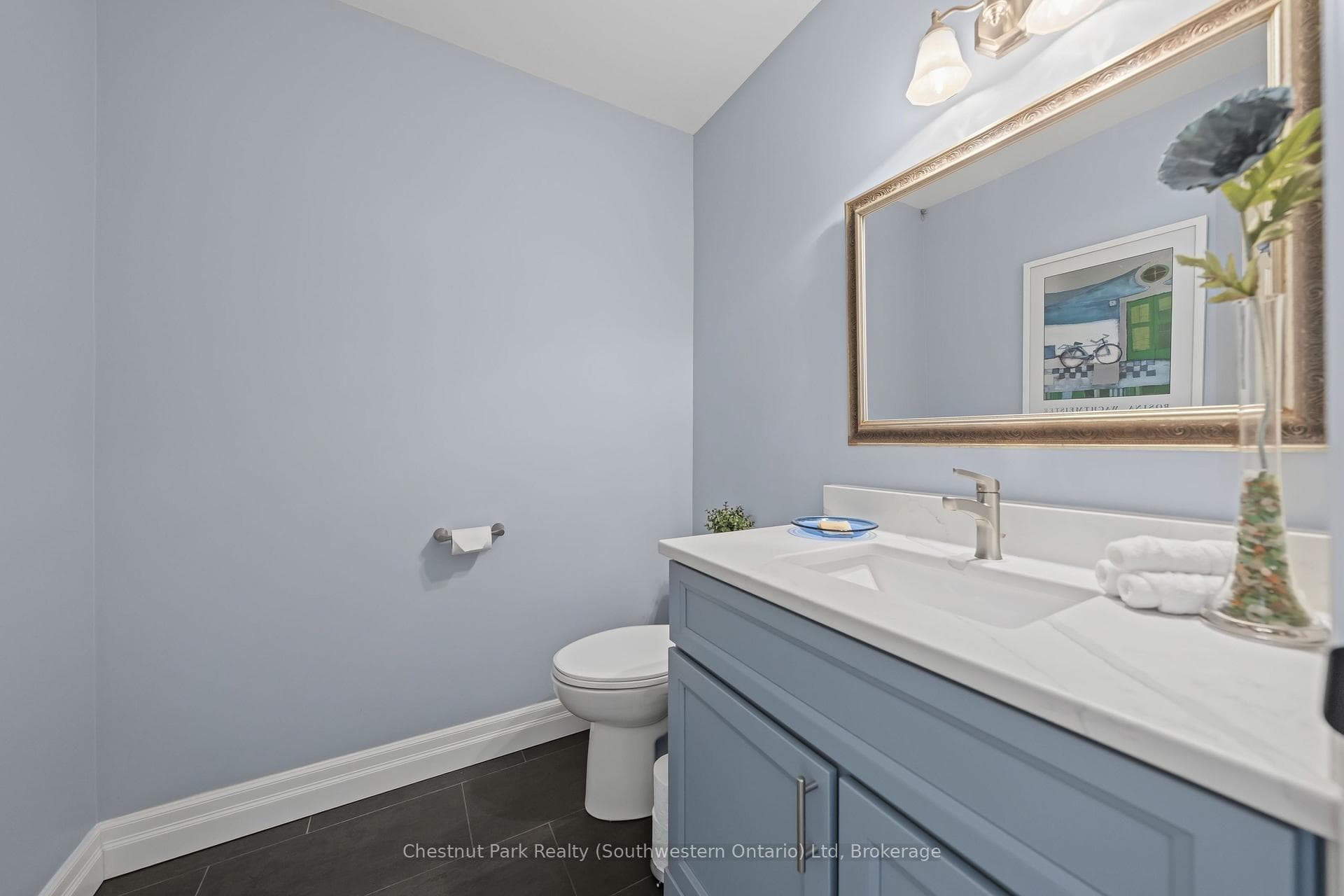 2 pc powder bath, main level, heated floor