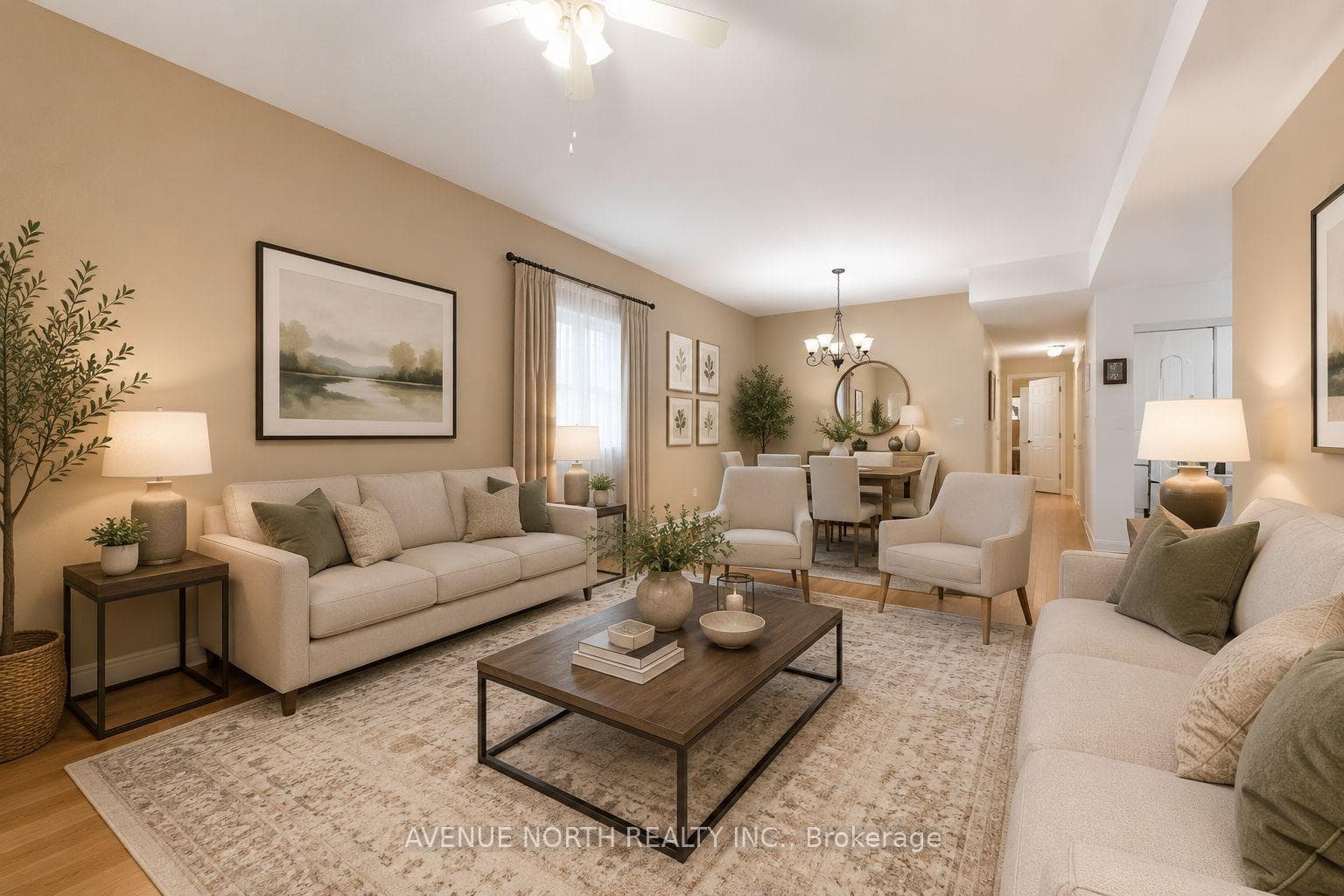 Virtualy staged basement living room