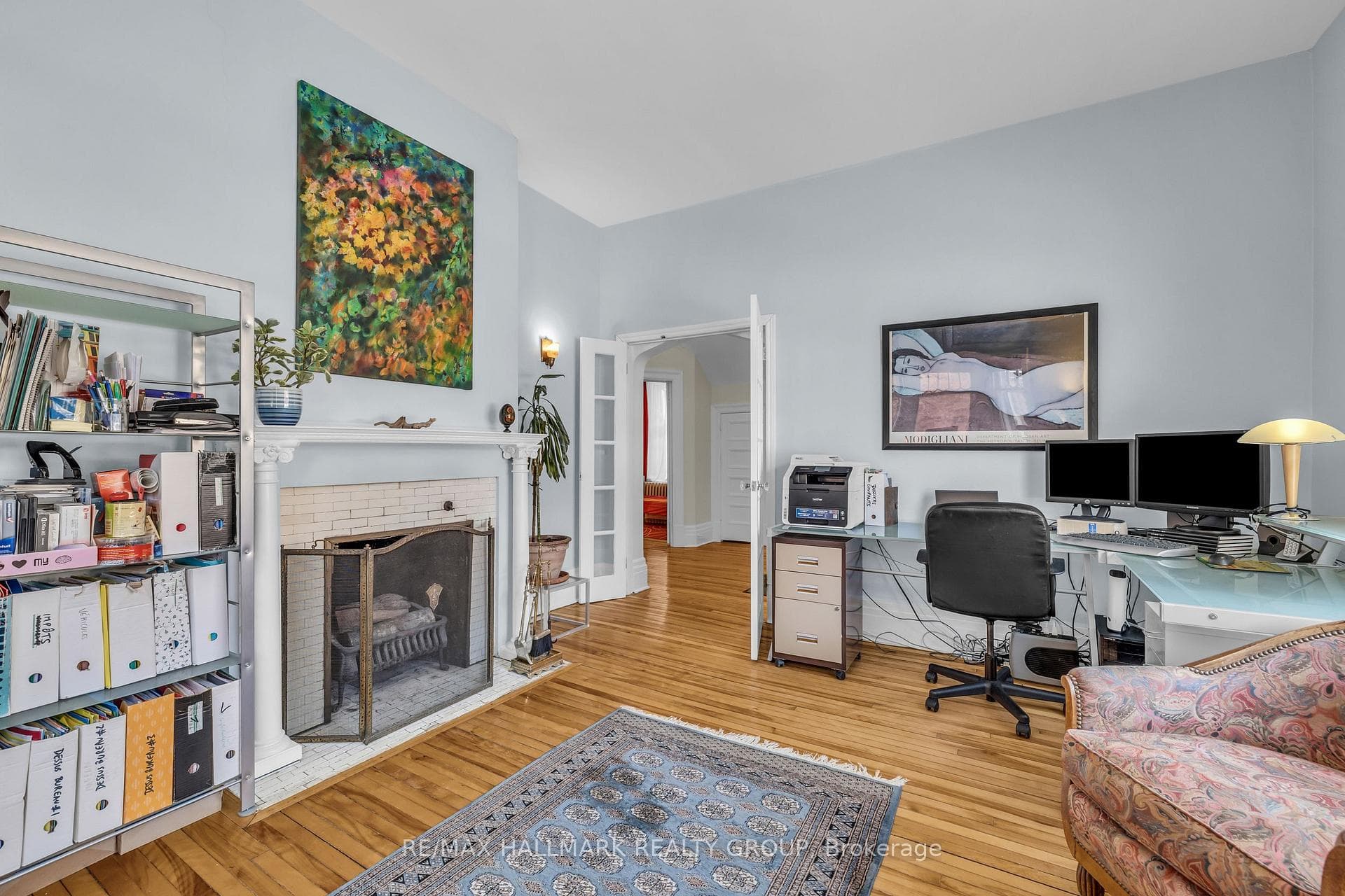 with wood burning fire place